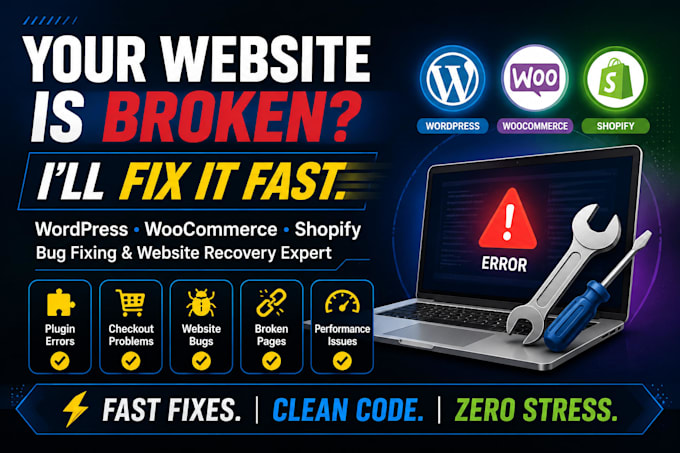 do website maintenance shopify bug fix wordpress issues woocommerce fix website