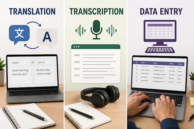 do accurate data entry, language translation, and transcription
