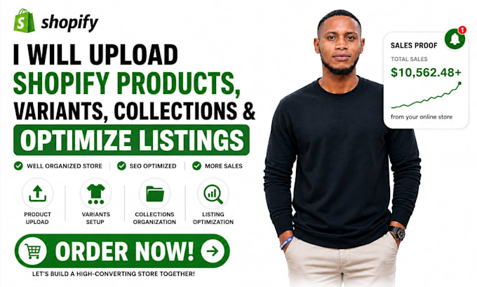 upload shopify products, variants, collections and optimize listings