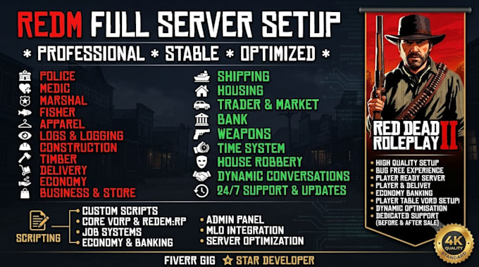 be your fivem server developer, redm server developer, redm vorp server