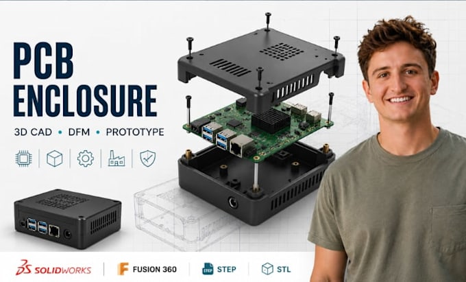 pcb enclosure design for manufacturing, 3d cad model and electronic housing