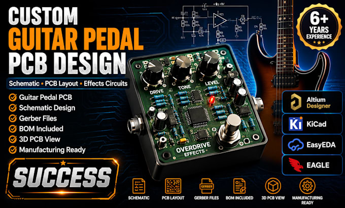 design custom guitar pedal pcb and schematic for effect circuit