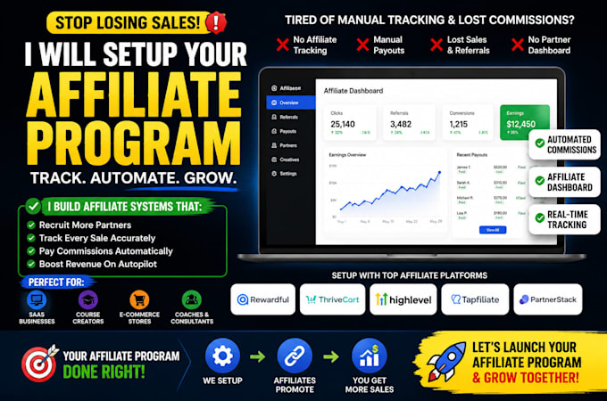 setup saas affiliate program with tracking, commissions and automation