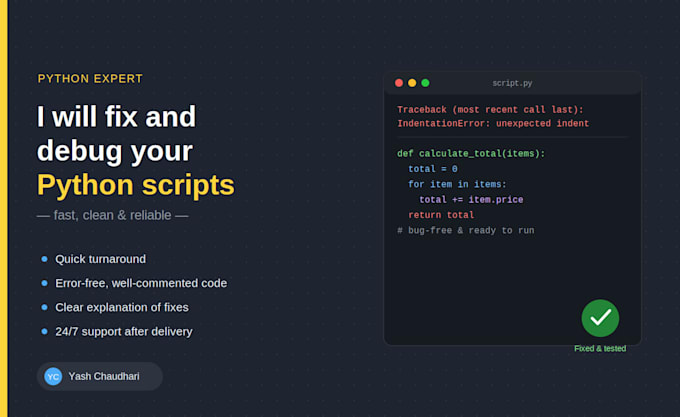 fix and debug python scripts professionally