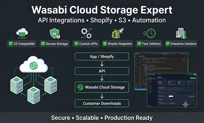 integrate wasabi hot cloud storage with shopify, apis, and custom application