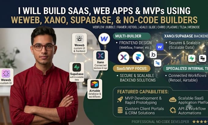 build website saas web application using weweb xano supabase webflow airtable