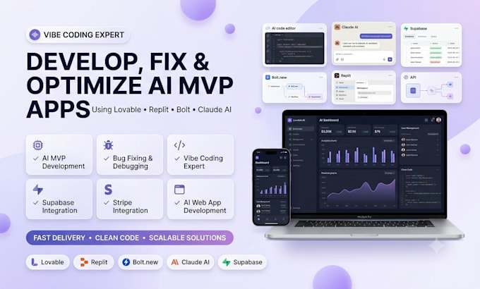 develop fix and optimize mvp apps usining lovable ai, replit, bolt, and claude