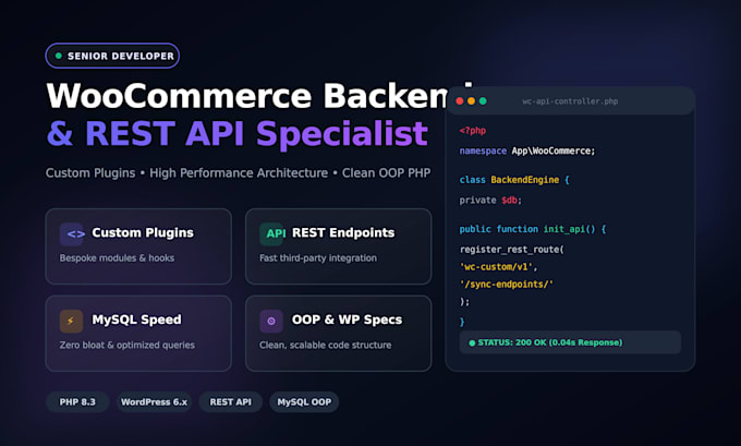 develop custom woocommerce backend modules and rest apis