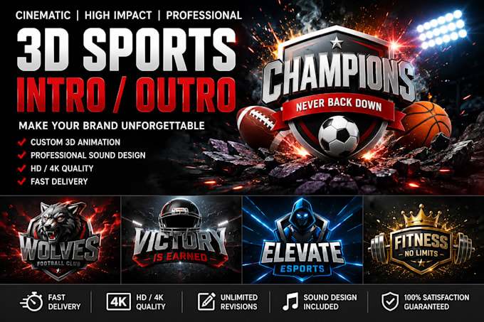 create realistic 3d sport intro outro game esport animation