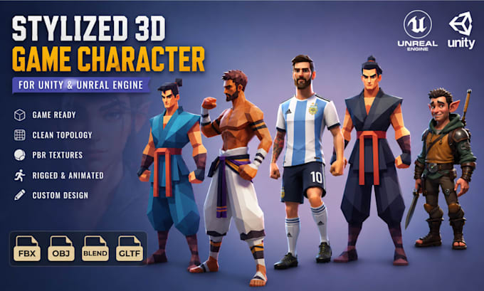 create stylized 3d game character 3d character 3d model for unity unreal engine