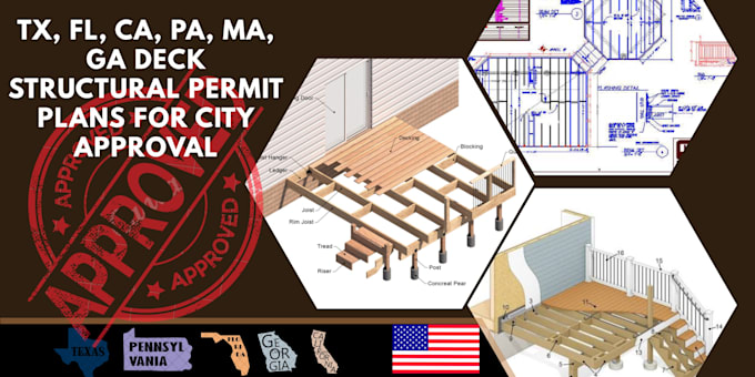 tx, fl, ca, pa, ma, ga deck structural permit plans for city approval