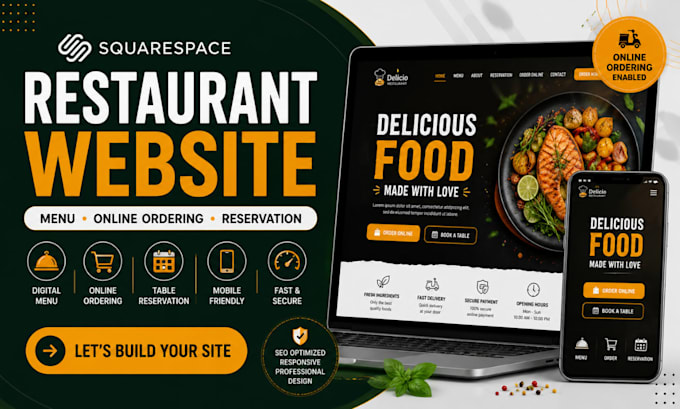 design restaurant website, menu, online ordering and booking with squarespace