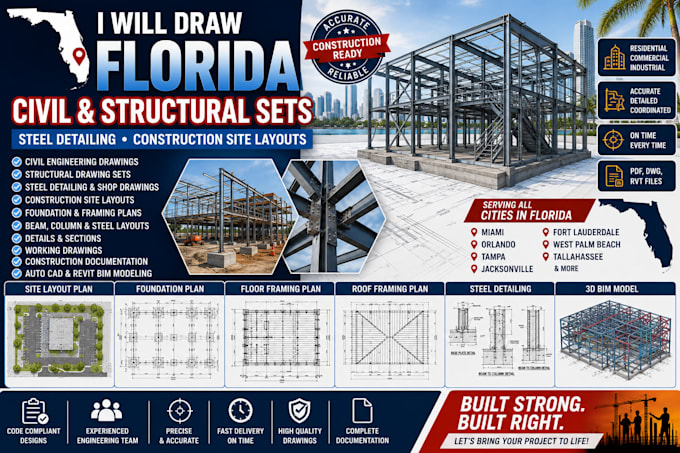 draw florida civil and structural sets steel detailing construction site layouts