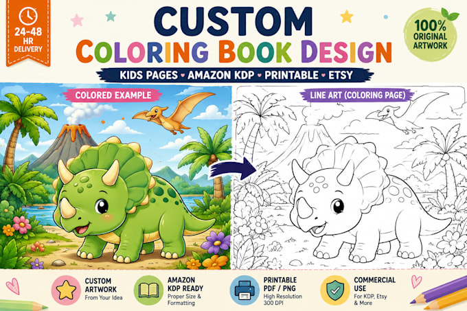 design custom coloring book pages for adult or kids KDP