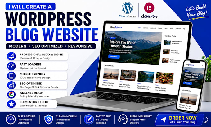 create a professional  wordpress blog website or blogger website
