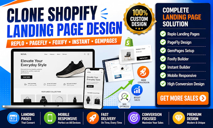 clone shopify landing page design using replo pagefly foxify instant gempages