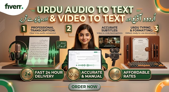 do urdu audio to text and video to text in 24h