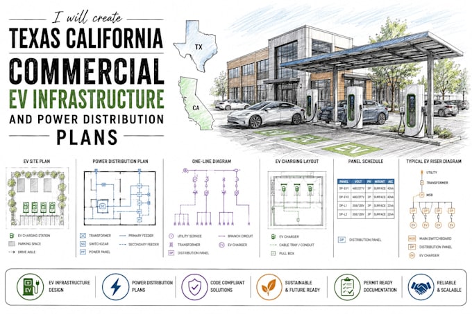 create texas california commercial ev infrastructure and power distribution plan