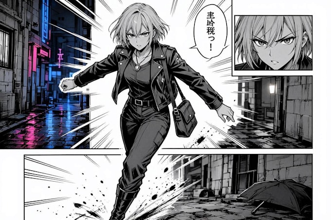 create black and white manga comic page artwork