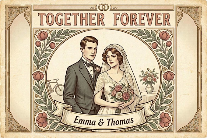 create a vintage wedding illustration poster design