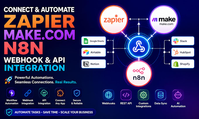 connect zapier webhook makecom n8n automation, n8n api integration