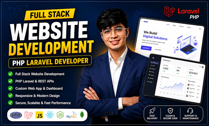 full stack website development as full stack developer PHP laravel developer