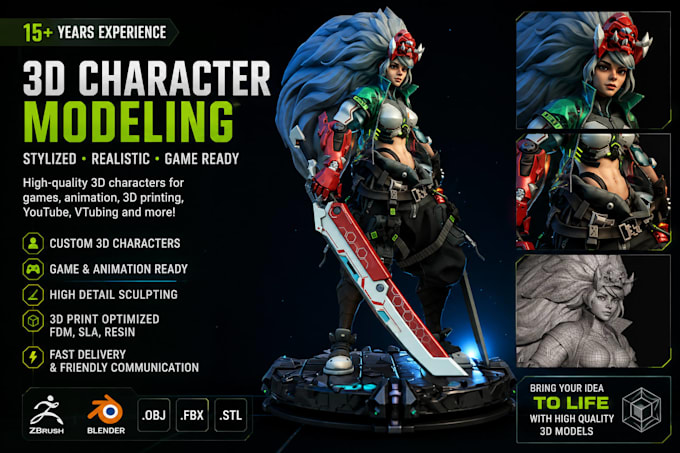 create a realistic or stylized 3d character model