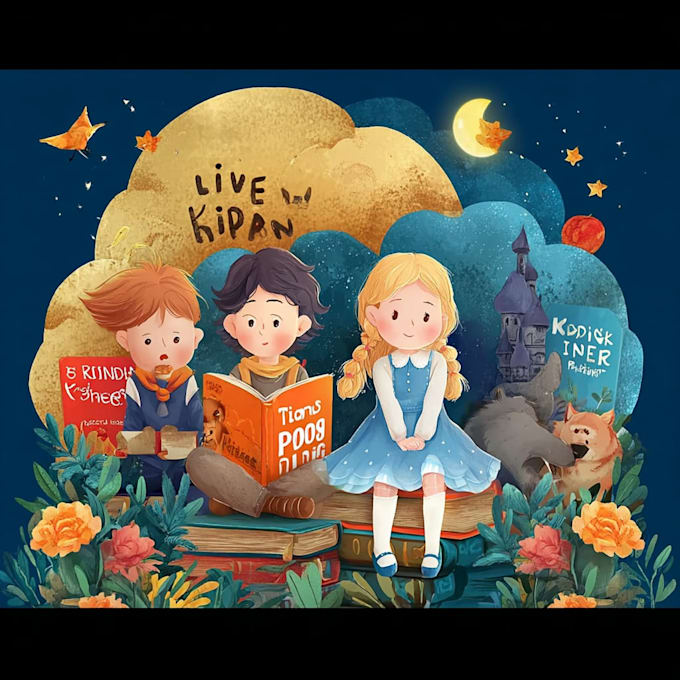 draw catchy children book cover art and illustration