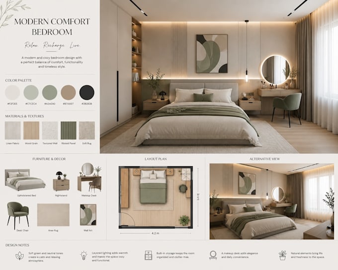 create a beautiful room design concept and mood board