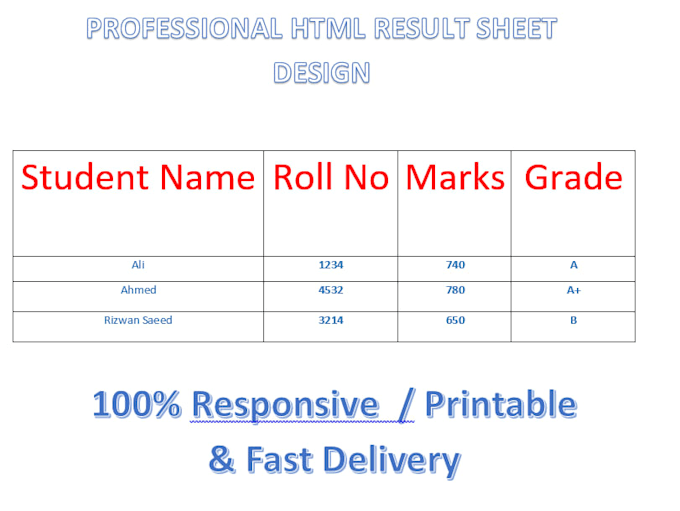 design html result sheet
