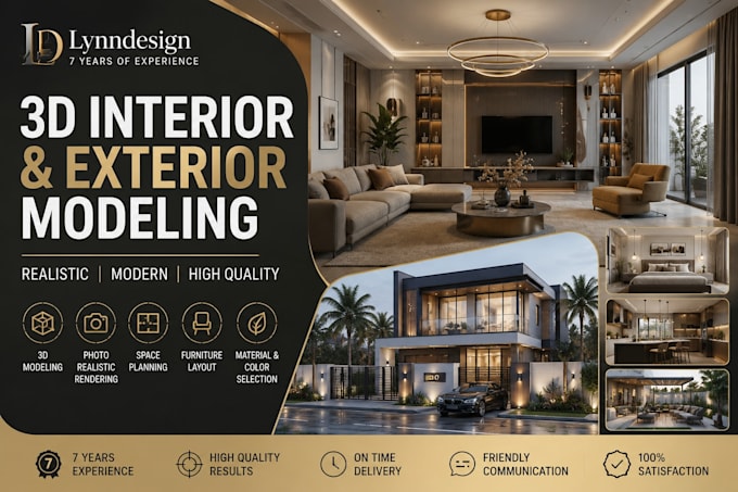 do 3d interior design and exterior modeling