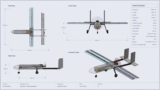 design drone uav cad frame, payload mount quadcopter chassis cnc in solidworks