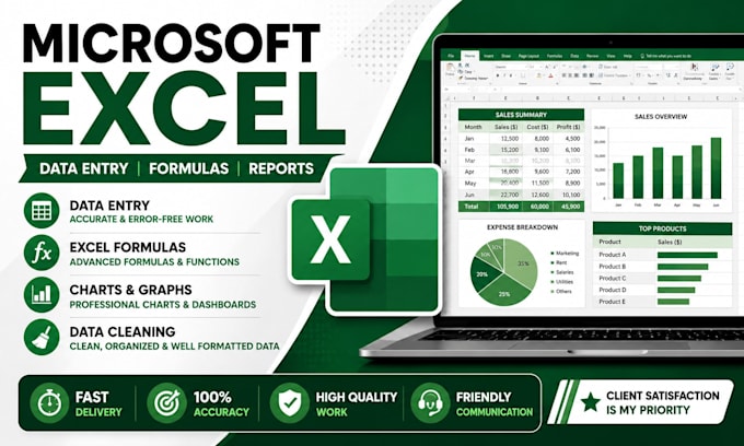 do microsoft excel data entry, formatting, formulas, charts