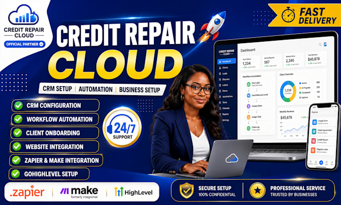 setup credit repair cloud CRM, automation, website, and workflows