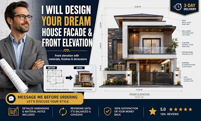 design residential facade, house elevation and front exterior design