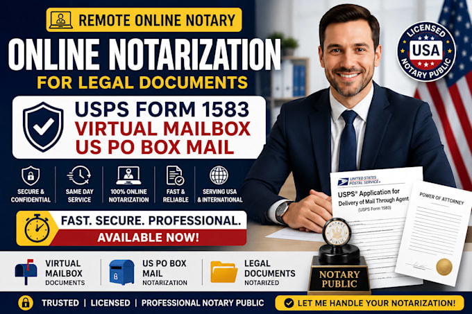 do remote online notarization for legal documents virtual mailbox US po box mail
