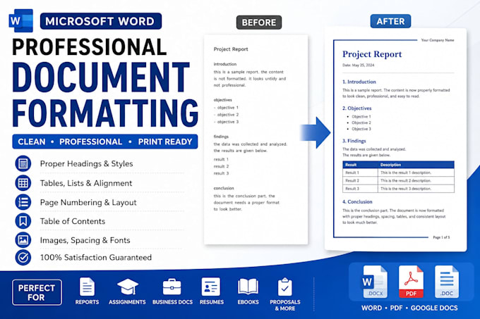 professionally format microsoft word documents reports and resumes