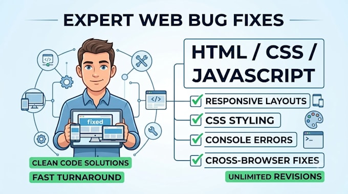fix html css and javascript layout bugs or responsive issues
