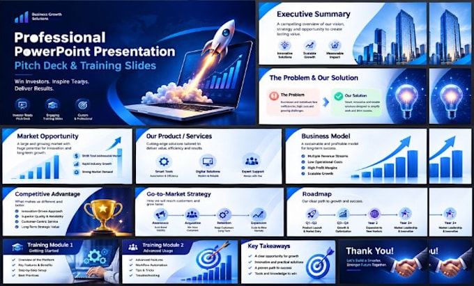 design a professional powerpoint presentation pitch deck and training slides