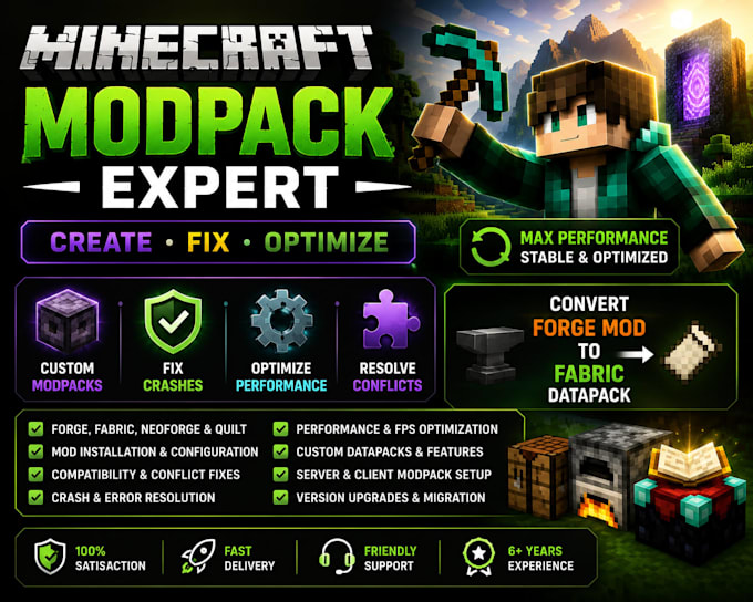 create, fix and optimize minecraft modpacks convert forge mod to fabric datapack