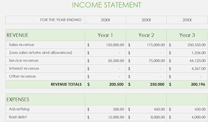 prepare professional financial statements in excel