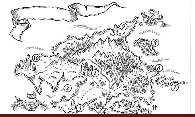 fantasy map, map illustration, dnd map, tolkien map board game, vector map, rpg