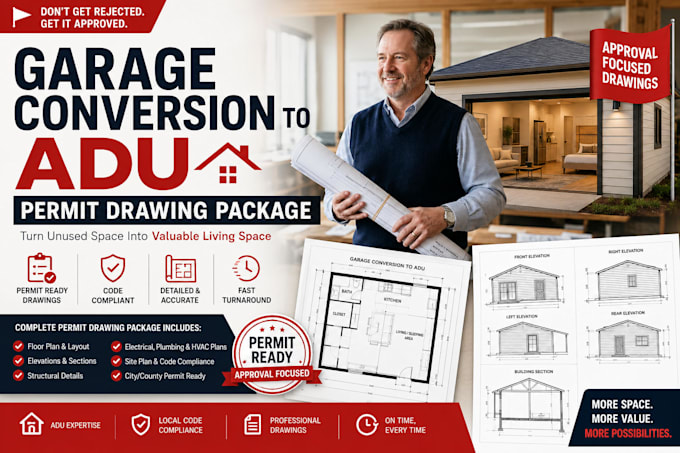 design garage conversion adu permit drawing package detached adus
