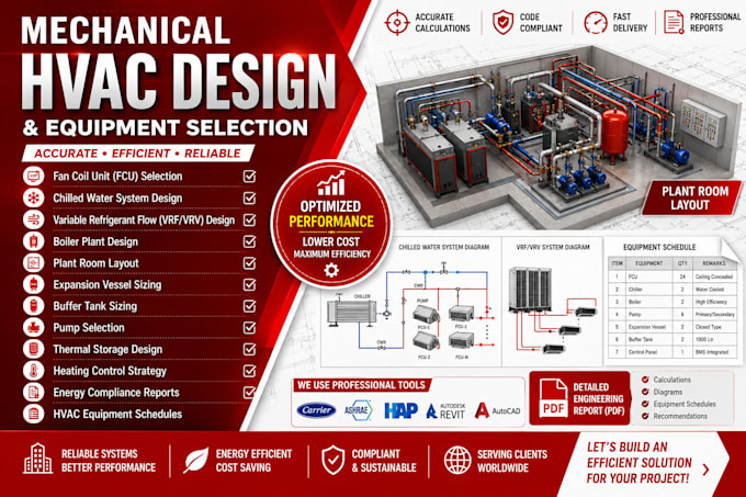 fcu selection, vrf design, chilled water, boiler plant