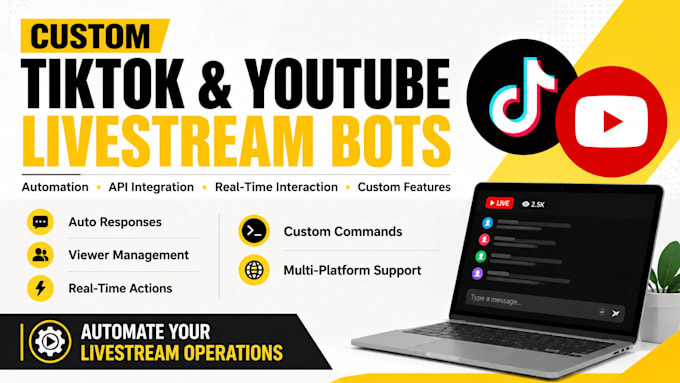 develop tiktok live streaming bot, youtube bot, twitter x bot, whatsapp API bot