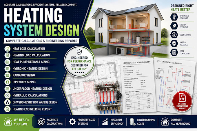 do heating system design with heat loss and heat pump calculations