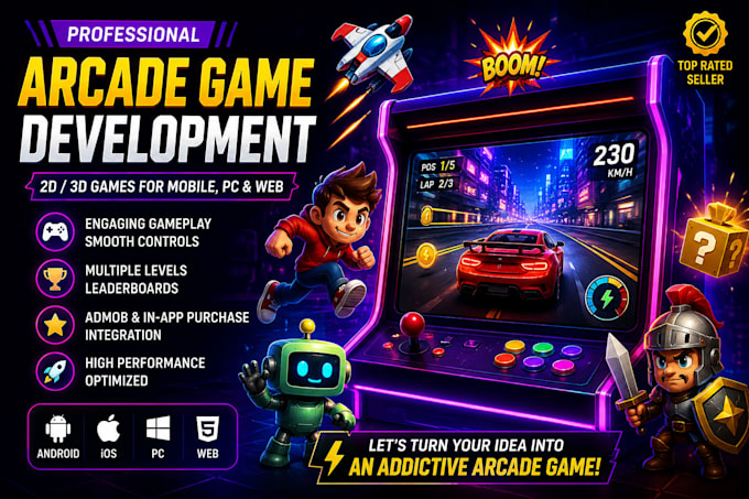develop an engaging 2d or 3d arcade game for mobile, PC and web