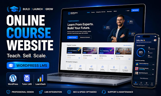 build an online course wordpress website with lms integration and student portal