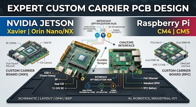 create nvidia jetson xavier, orin and raspberry pi cm4 cm5 carrier pcb