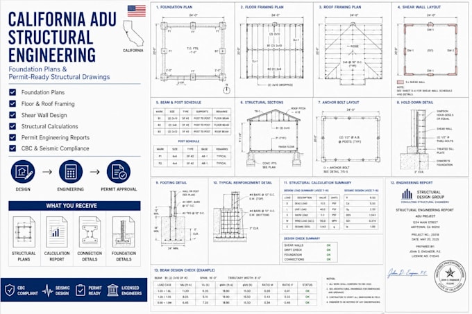do structural engineering and foundation plans for california adu